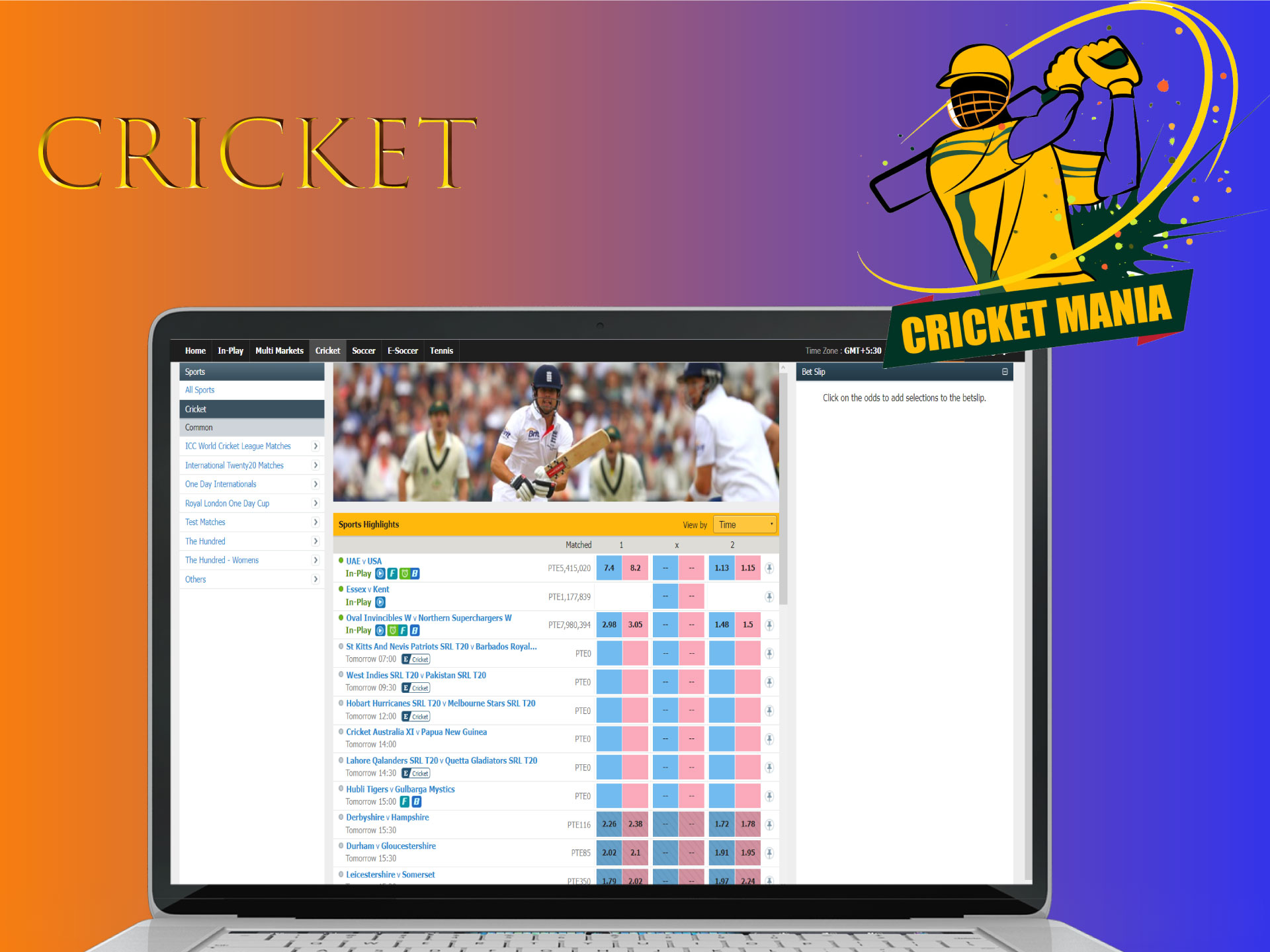 Place bets on cricket in the ICCWIN sportsbook.