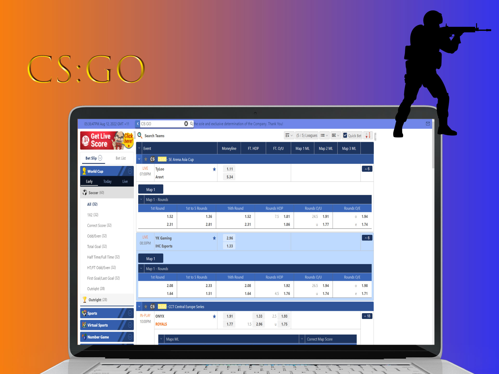 Place bets on your favorite CS:GO mathces in the ICCWIN sportsbook.