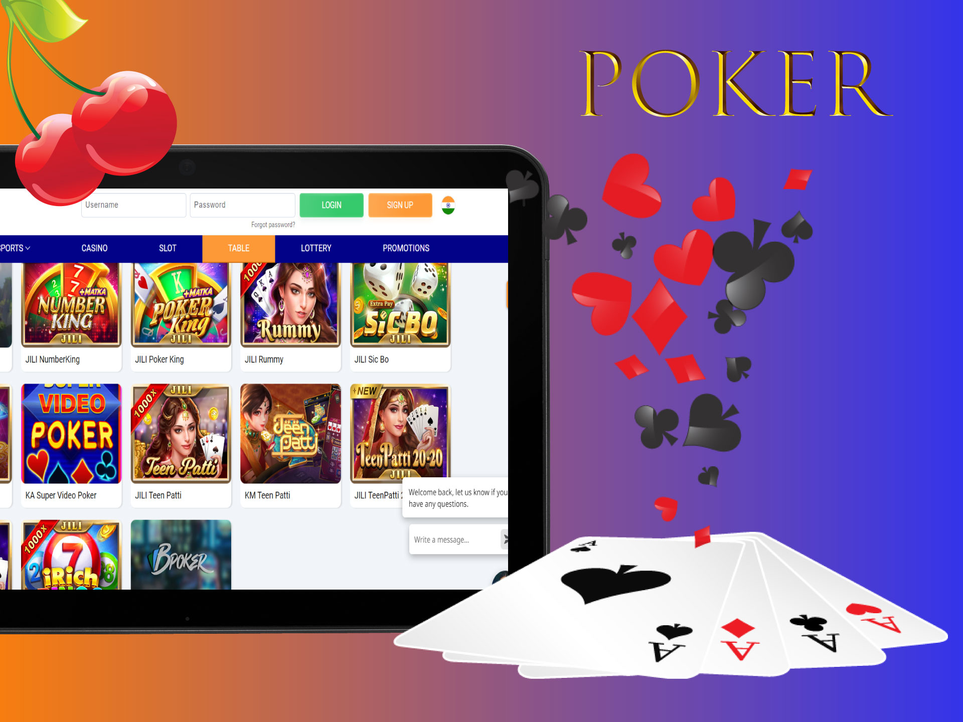 You can place bets on poker games and win money in the ICCWIN casino.