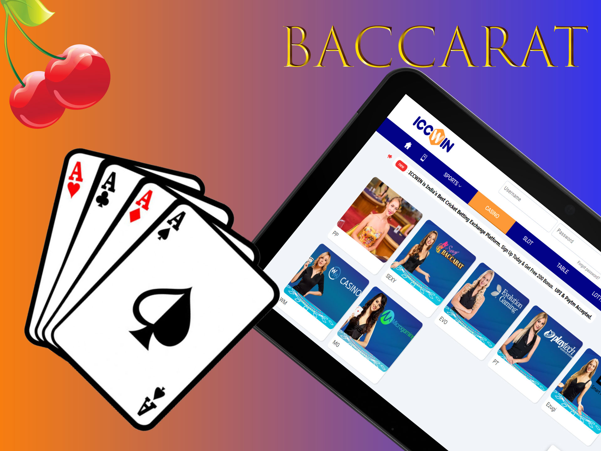 Baccarat is among casino games at ICCWIN.