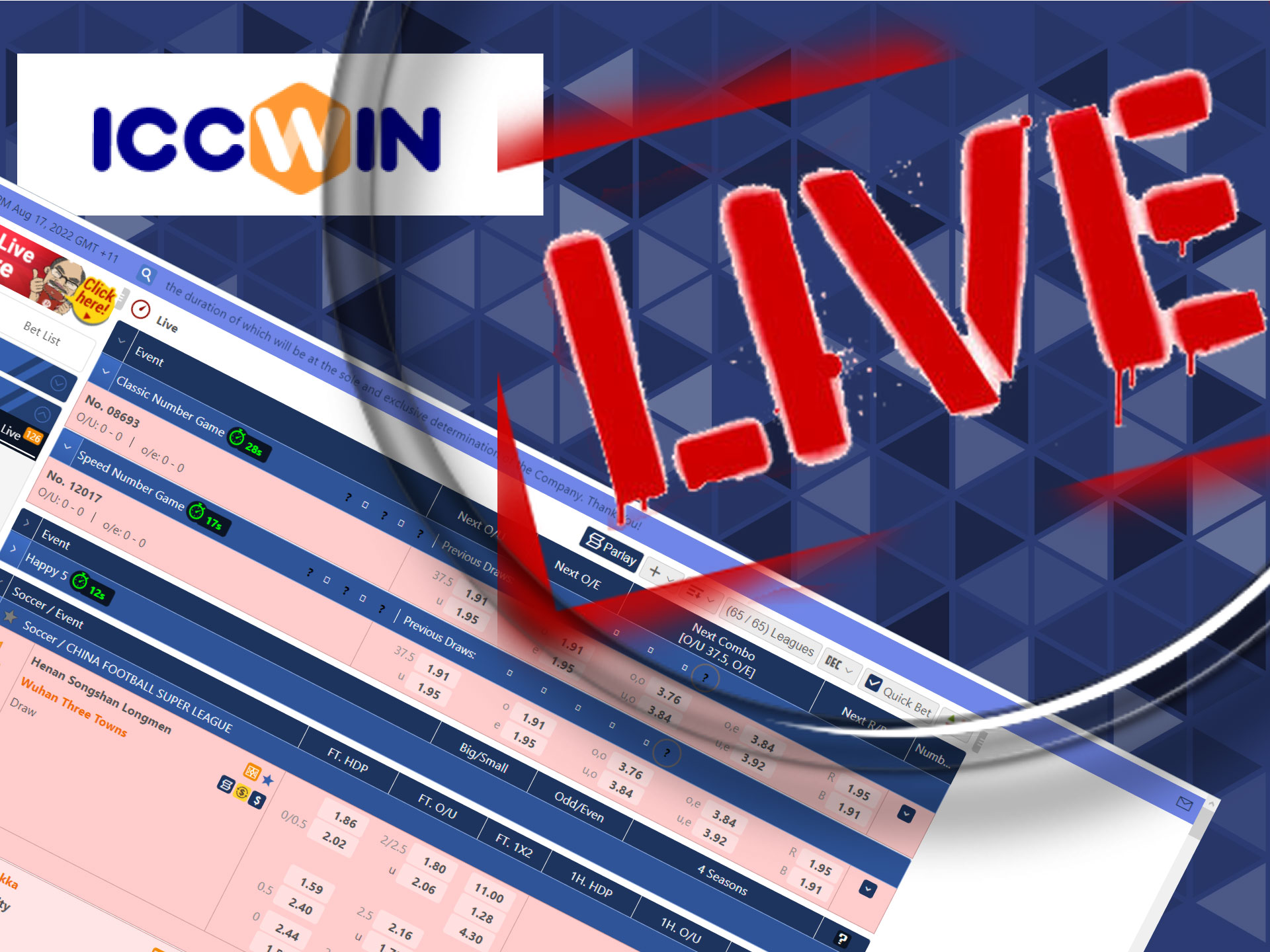 Place bets before and during the match in the ICCWIN app.