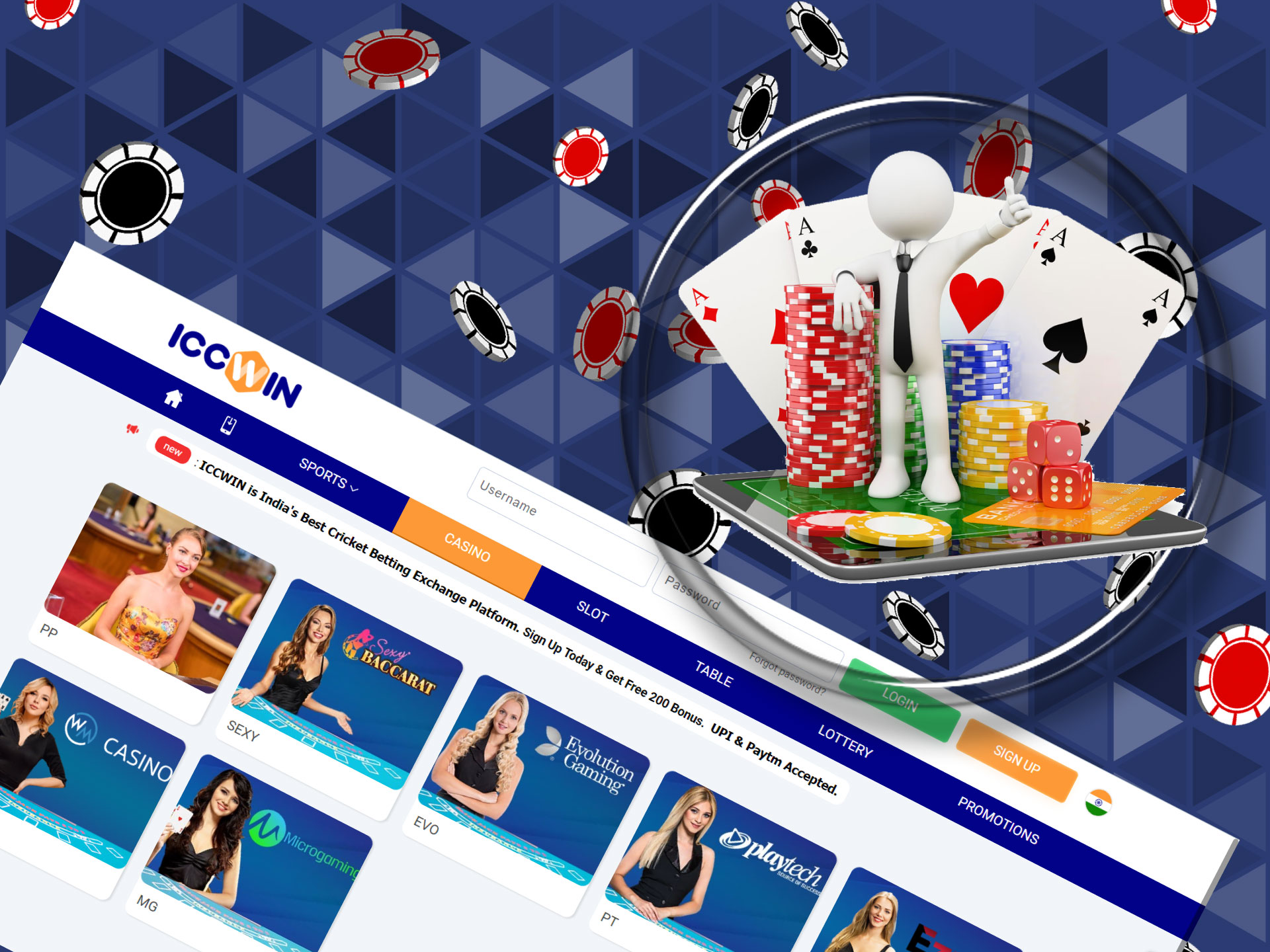 There is also an online casino in the ICCWIN mobile application.