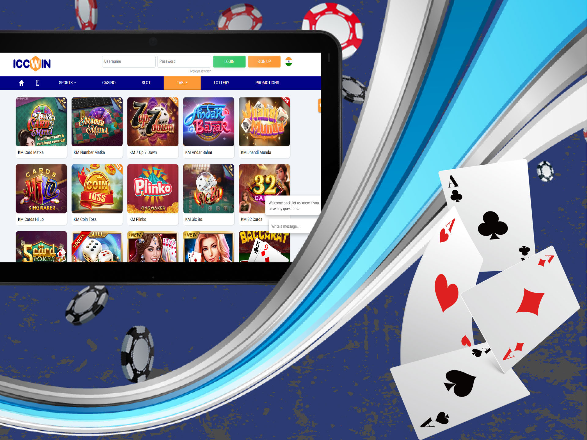 You can also play poker, baccarat, ot blackjack in the ICCWIN casino.